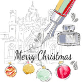 Set of 6 Fountain Pen Christmas Cards