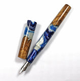 Blue & White swirl Big Leaf Maple Burl Hybrid Fountain Pen