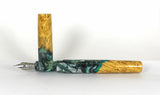 Green, Black & White Box Elder Burl Hybrid Fountain Pen