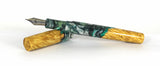Green, Black & White Box Elder Burl Hybrid Fountain Pen