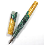 Green, Black & White Box Elder Burl Hybrid Fountain Pen