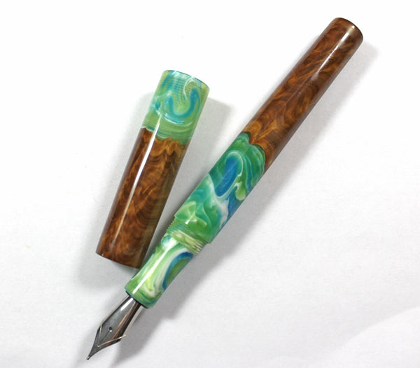 Mallee Burl Hybrid Green Swirl Fountain Pen