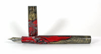 Red & Black swirl Buckeye Burl Hybrid Fountain Pen