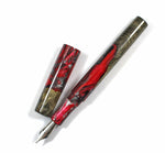 Red & Black swirl Buckeye Burl Hybrid Fountain Pen