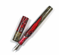 Red & Black swirl Buckeye Burl Hybrid Fountain Pen
