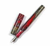 Red & Black swirl Buckeye Burl Hybrid Fountain Pen
