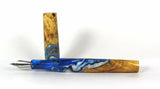 Blue & White swirl Box Elder Burl Hybrid Fountain Pen
