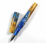 Blue & White swirl Box Elder Burl Hybrid Fountain Pen