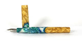 Blue Swirl Box Elder Burl Hybrid Fountain Pen JoWo Nib