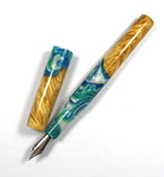 Blue Swirl Box Elder Burl Hybrid Fountain Pen JoWo Nib