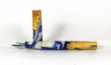 Blue swirl Box Elder Burl Hybrid Fountain Pen