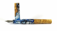 Blue, Black & White swirl Box Elder Burl Hybrid Fountain Pen