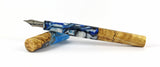 Blue, Black & White swirl Box Elder Burl Hybrid Fountain Pen