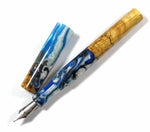 Blue, Black & White swirl Box Elder Burl Hybrid Fountain Pen