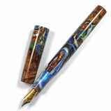 Blue & Gold Big Leaf Maple Burl Hybrid Fountain Pen Bock Nib