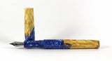 Blue & White swirl Box Elder Burl Hybrid Fountain Pen