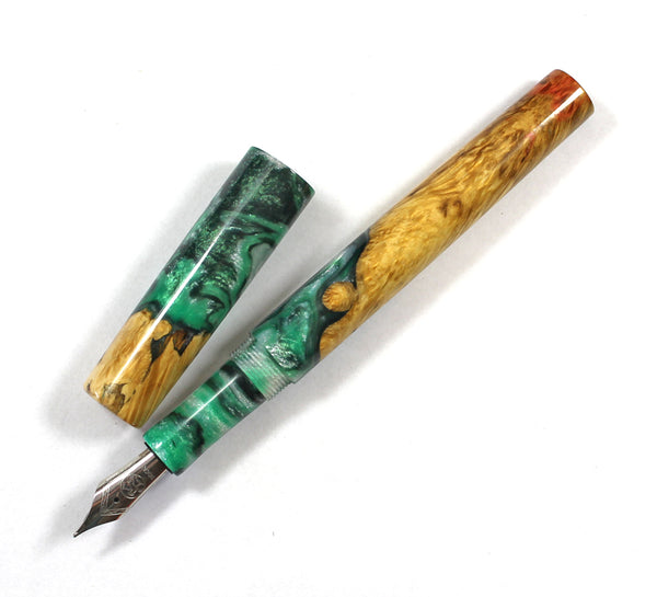 Flame Box Elder Burl Hybrid Fountain Pen