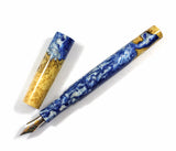 Blue swirl Box Elder Burl Hybrid Fountain Pen