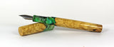 Green swirl Box Elder Burl Hybrid Fountain Pen