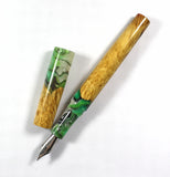 Green swirl Box Elder Burl Hybrid Fountain Pen