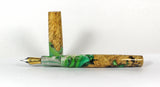 Green swirl Box Elder Burl Hybrid Fountain Pen