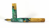 Green, Black & White swirl Box Elder Burl Hybrid Fountain Pen
