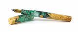 Green, Black & White swirl Box Elder Burl Hybrid Fountain Pen