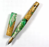 Green swirl Box Elder Burl Hybrid Fountain Pen