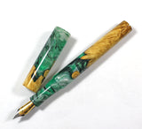 Green, Black & White swirl Box Elder Burl Hybrid Fountain Pen
