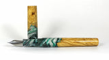 Green, Black & White Box Elder Burl Hybrid Fountain Pen