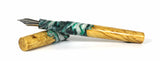Green, Black & White Box Elder Burl Hybrid Fountain Pen