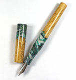 Green, Black & White Box Elder Burl Hybrid Fountain Pen