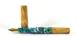 Blue & Green swirl Box Elder Burl Hybrid Fountain Pen