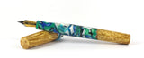 Blue & Green swirl Box Elder Burl Hybrid Fountain Pen