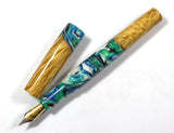Blue & Green swirl Box Elder Burl Hybrid Fountain Pen