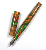 Green & Gold Big Leaf Maple Burl Hybrid Fountain Pen Jowo Nib