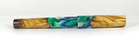 Blue & Green swirl Box Elder Burl Hybrid Fountain Pen