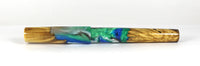 Blue & Green swirl Box Elder Burl Hybrid Fountain Pen