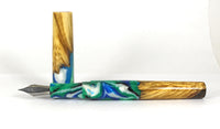 Blue & Green swirl Box Elder Burl Hybrid Fountain Pen