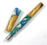 Blue & Green swirl Box Elder Burl Hybrid Fountain Pen