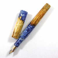 Light Blue Box Elder Burl Hybrid Fountain Pen