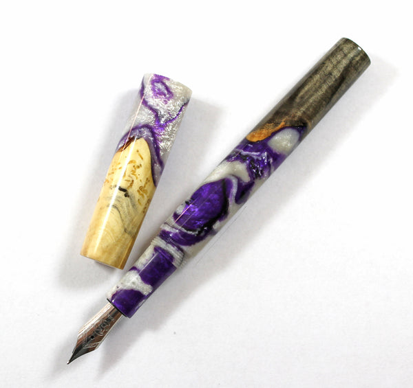 Purple Swirl Buckeye Burl Hybrid Fountain Pen