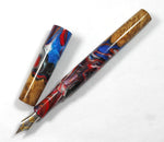 Red,White & Blue swirl Big Leaf Maple Burl Hybrid Fountain Pen