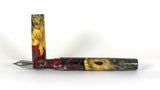 Red & Black swirl Buckeye Burl Hybrid Fountain Pen