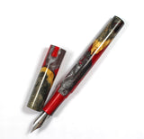 Red & Black Buckeye Burl Hybrid Fountain Pen