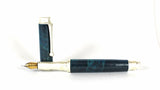 Trinity Satin Silver Fountain Pen in Blue Dyed Sycamore