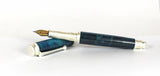 Trinity Satin Silver Fountain Pen in Blue Dyed Sycamore