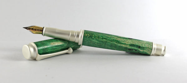 Trinity Satin Silver Fountain Pen in Green Dyed Sycamore