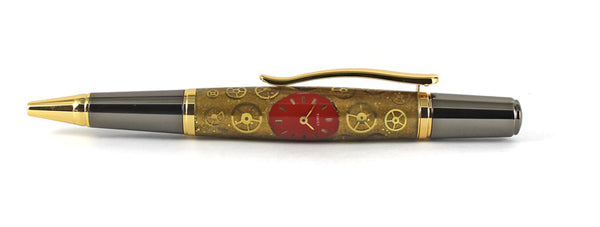 Pembroke Gold Ballpoint pen in Watch Parts with Red Dial