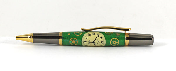 Pembroke Green Sparkle Ballpoint pen in Watch Parts with White Dial